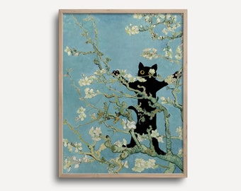 Cat Poster Van Gogh Almond Blossom Still Life Funny Gift Print Wall Art Famous Painting