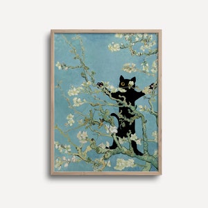 Cat Poster Van Gogh Almond Blossom Still Life Funny Gift Print Wall Art Famous Painting