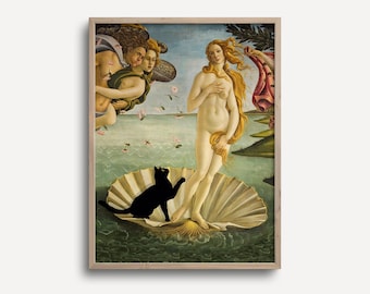 Cat Print Botticcelli Art Painting Funny Poster Gift Vintage Wall Art