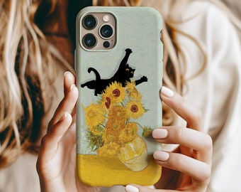 Van Gogh Black Cat Phone Case Meme Cover iPhone 16, 15 Pro Max, 14 Plus, 13, 12, 11, XR & Samsung