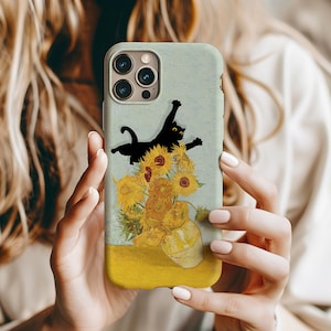 Custodia per telefono con gatto nero di Van Gogh e meme per iPhone 16, 15 Pro Max, 14 Plus, 13, 12, 11, XR e Samsung, Pixel