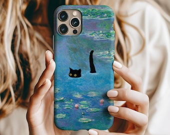 Monet Black Cat Phone Case Meme Cover iPhone 16 Pro Max, 15, 14 Plus, 13, 12, 11, XR & Samsung