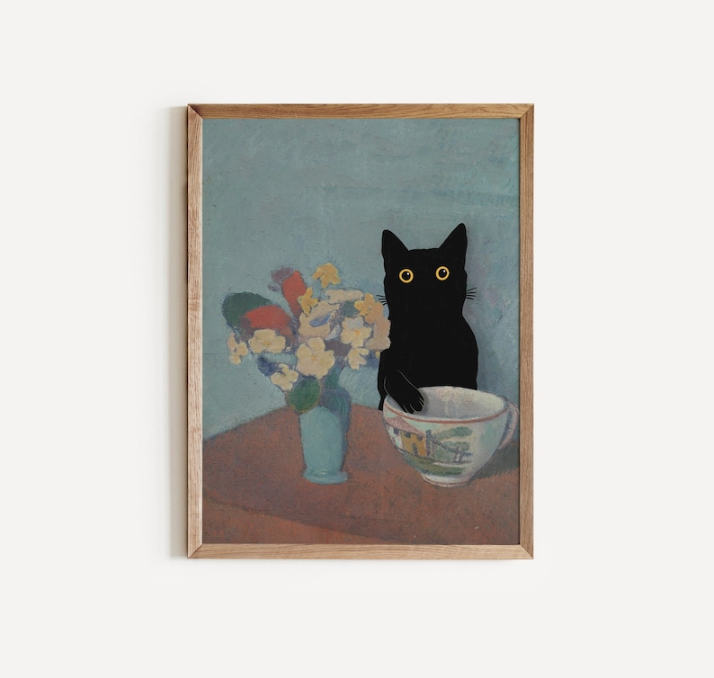 Black Cat Print Still Life Emile Bernard Funny Gift Poster Wall Art Home Decor image 1