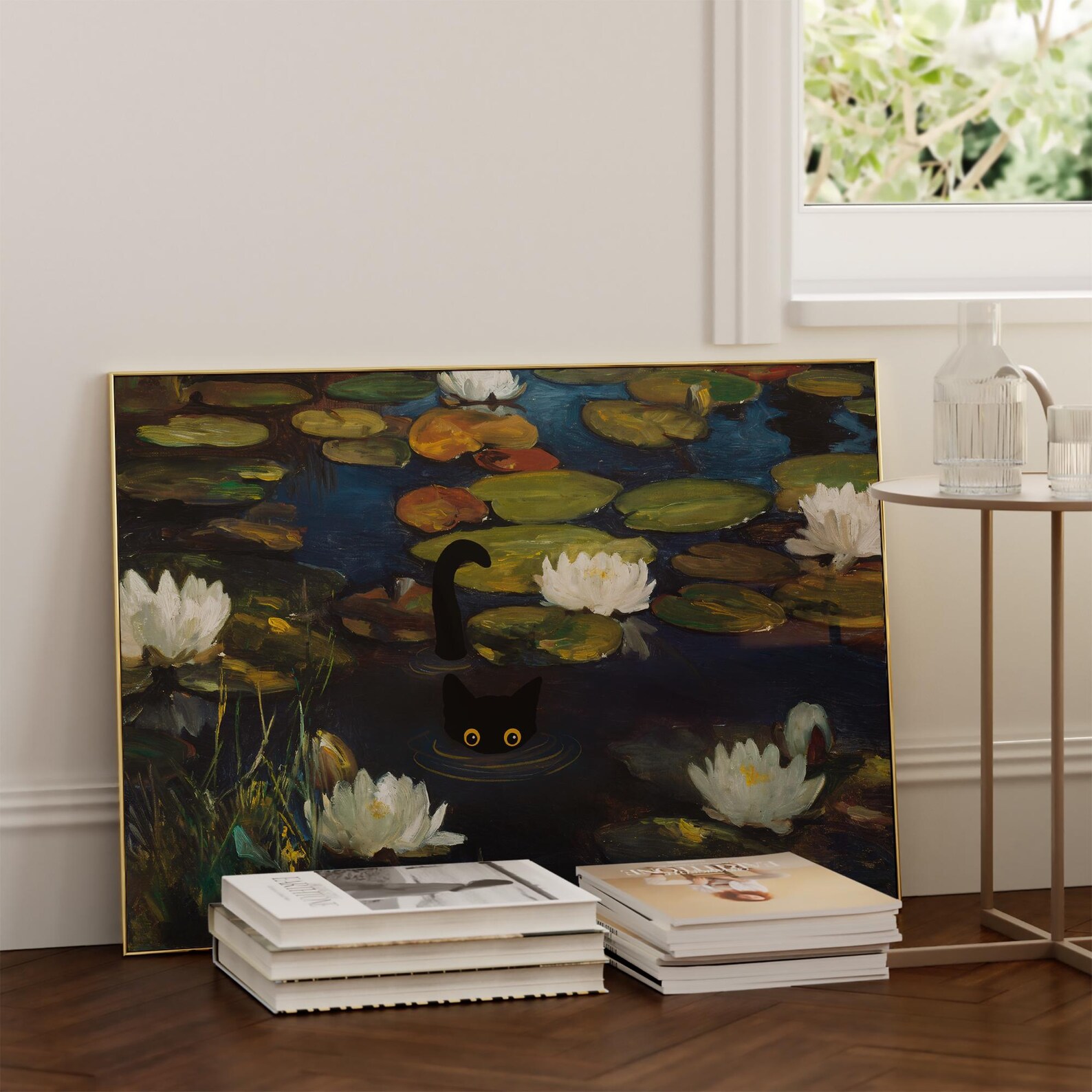 Cat Print Monet Water Lilies Funny Gift Poster Wall Art Home Decor ...