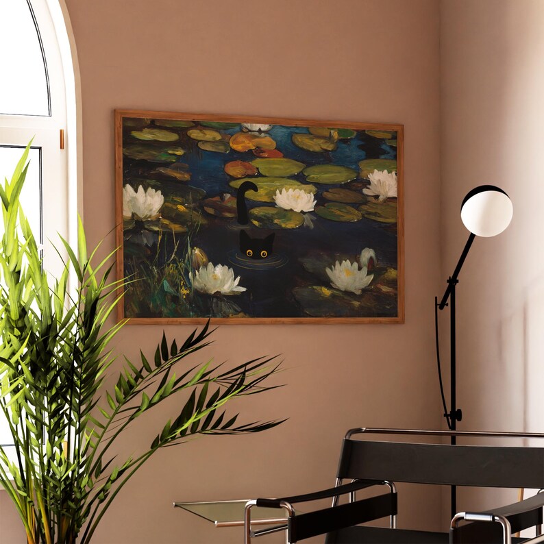 Cat Print Monet Water Lilies Funny Gift Poster Wall Art Home Decor ...
