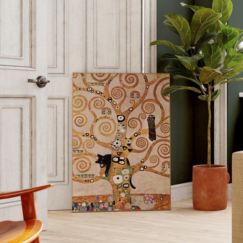 Cat Poster Tree Of Life Famous Klimt Art Painting Print Wall Art Decor Cat Gift WITHOUT FRAME