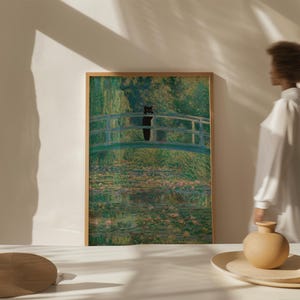 Cat Print Monet Water Lilies Bridge Funny Gift Poster Wall Art Home ...