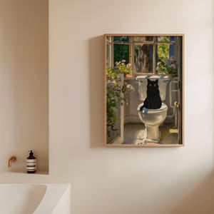 Funny Black Cat Toilet Wall Art Print Bath Monet Poster Bathroom Decor ...