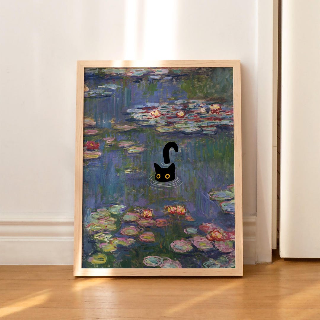 Cat Print Monet Water Lilies Funny Gift Poster Wall Art Home Decor - Etsy