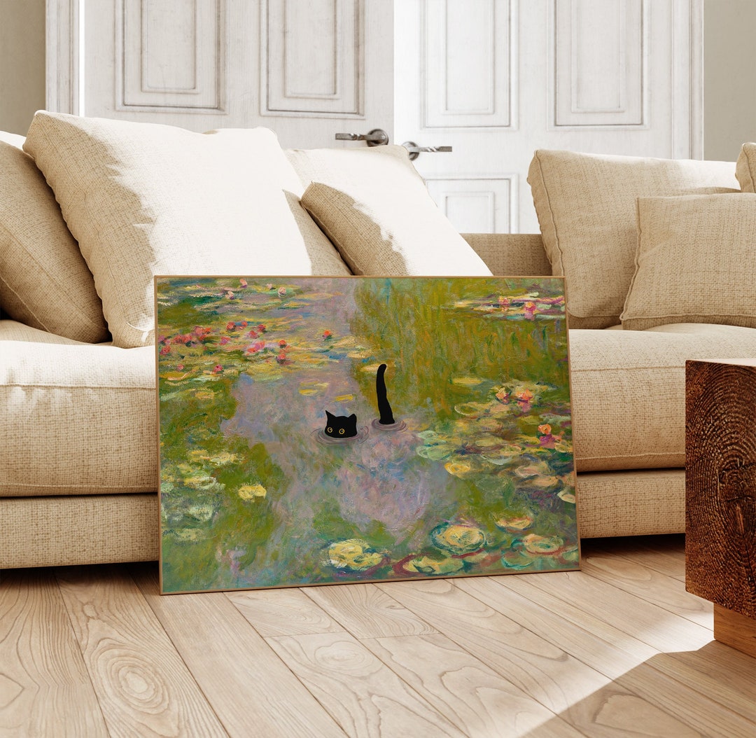 Cat Print Monet Waterlily Funny Gift Poster Wall Art Home Decor WITHOUT ...