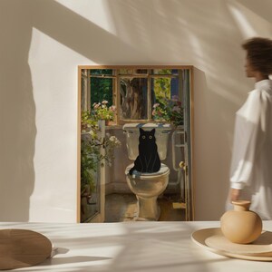 Funny Black Cat Toilet Wall Art Print Bath Monet Poster Bathroom Decor ...