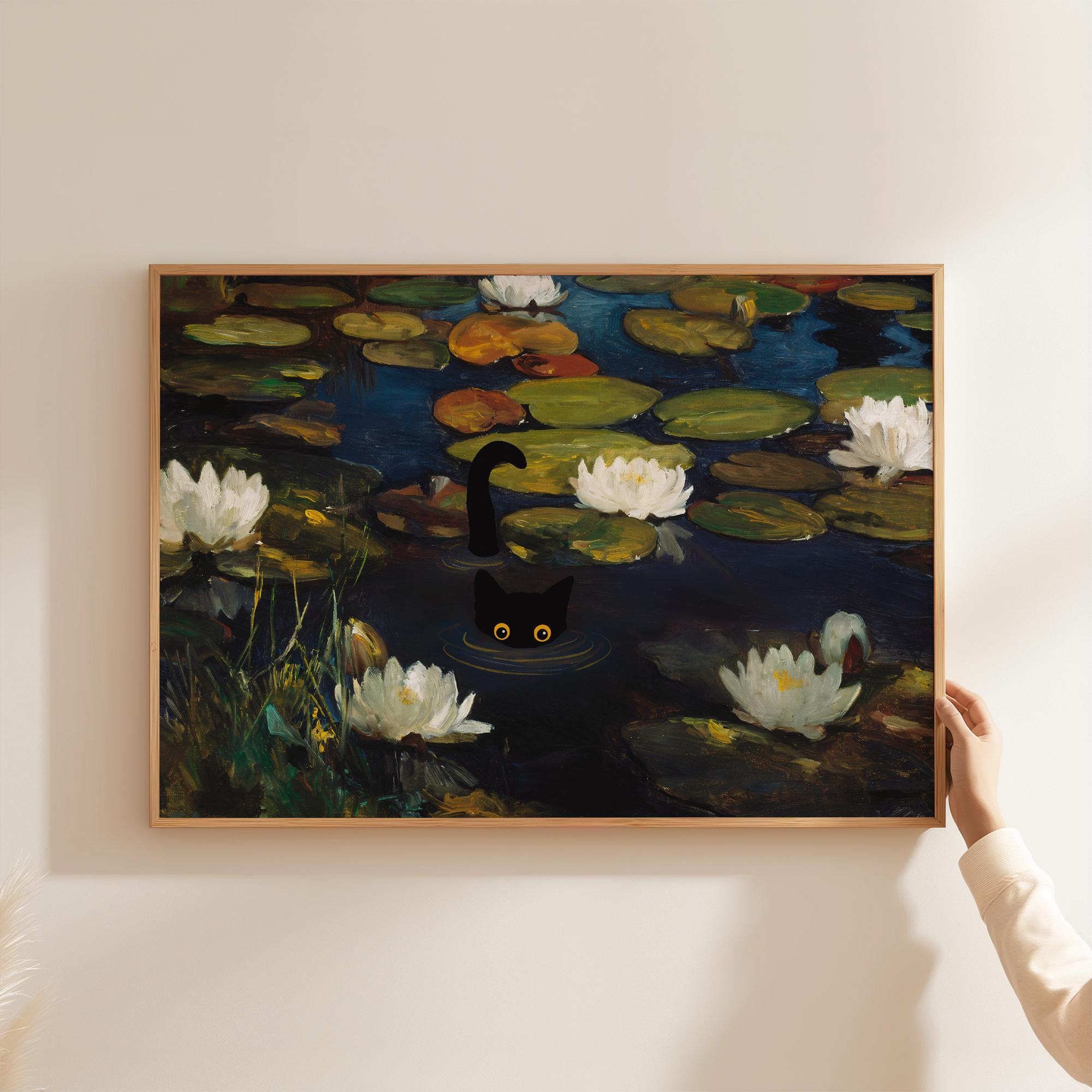 Cat Print Monet Water Lilies Funny Gift Poster Wall Art Home Decor ...