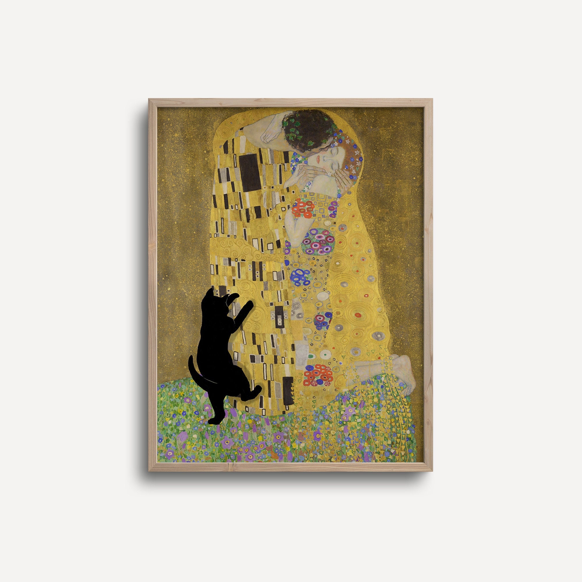 Cat Poster Klimt Kiss Print Art Painting Floral Wall Art Decor - Etsy