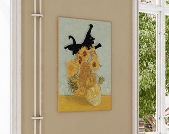猫のプリント ゴッホ ひまわり 静物画 面白いギフト ポスター 壁