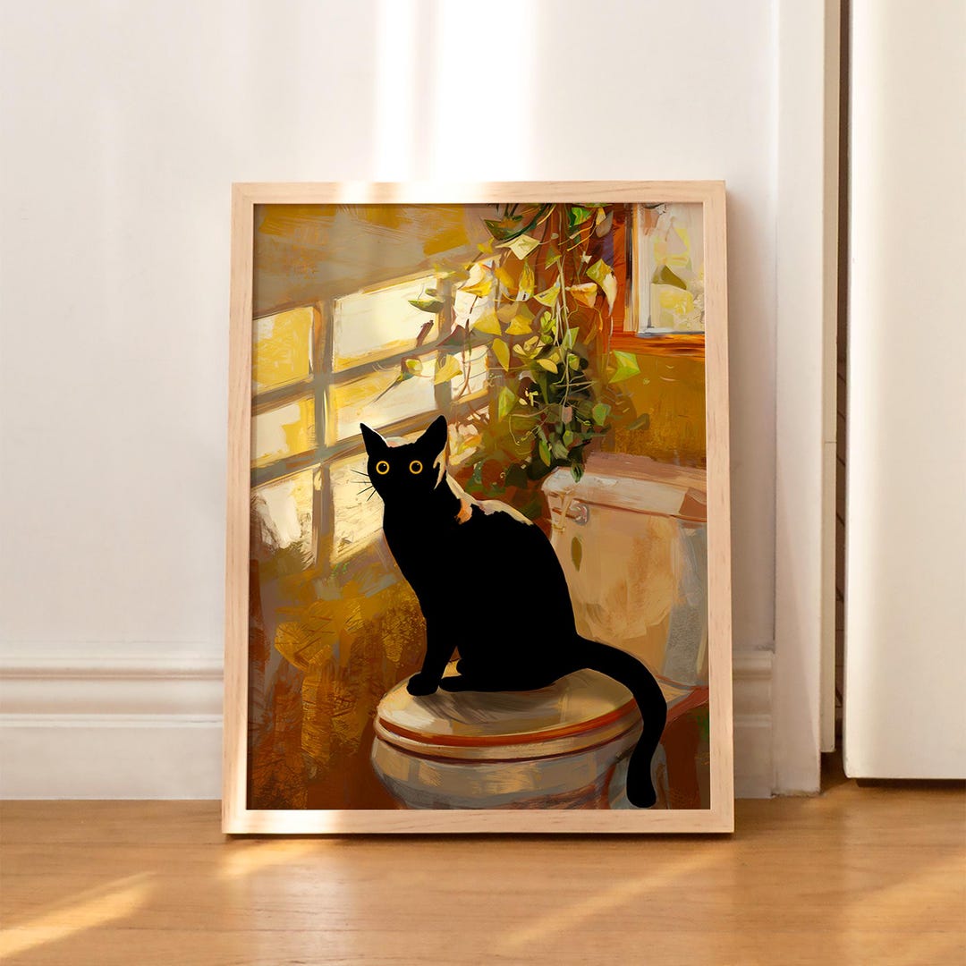 Bath Cat Print Funny Poster Pooping Print Toilet Monet Wall Art Home ...