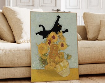 絵画 猫 ゴッホ 向日葵 ミニ画 パロディ オマージュ cat art Gogh ゴッホ ひまわり パロディ キャンバスポスター 猫 ウォール