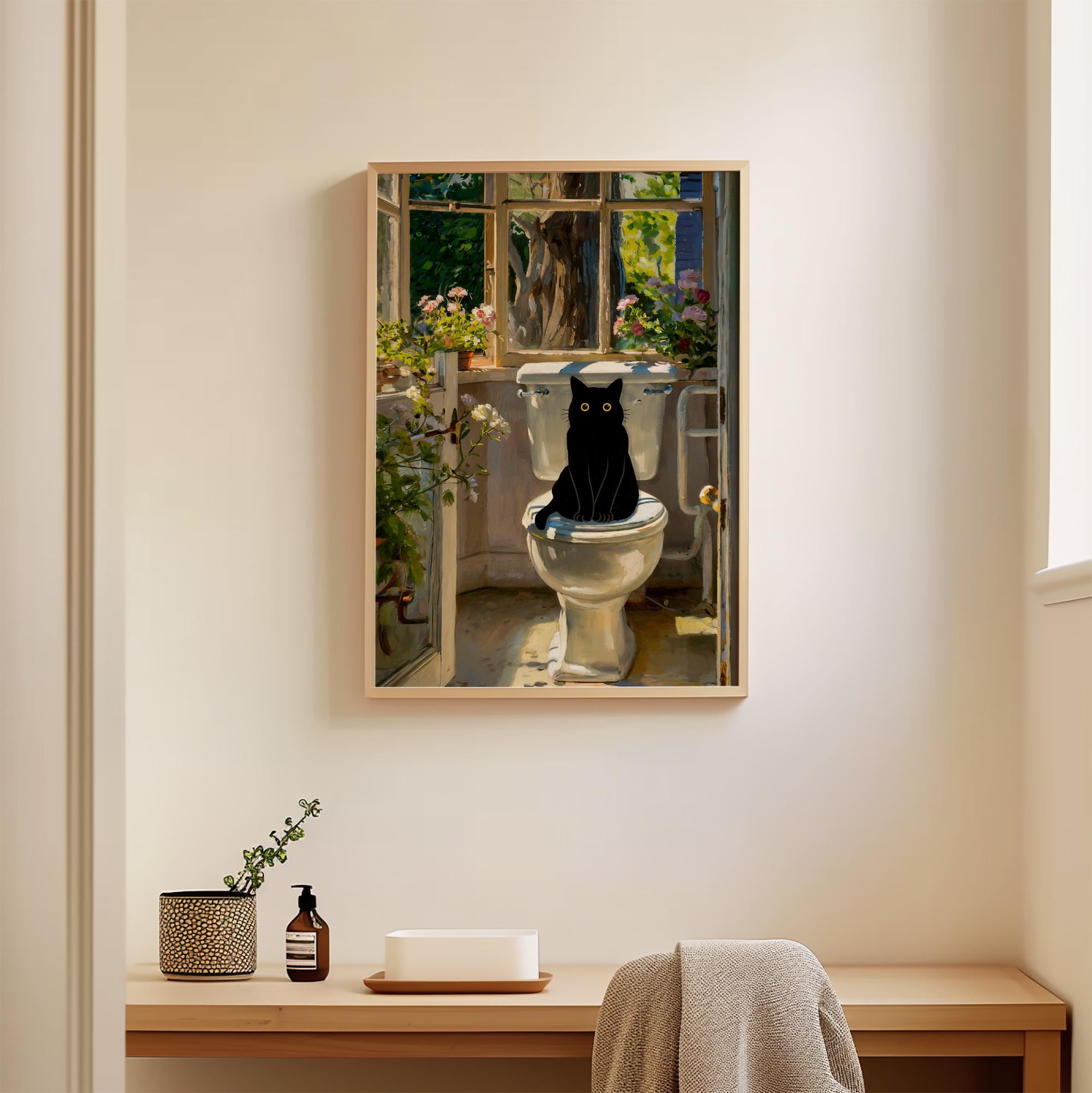 Funny Black Cat Toilet Wall Art Print Bath Monet Poster Bathroom Decor ...