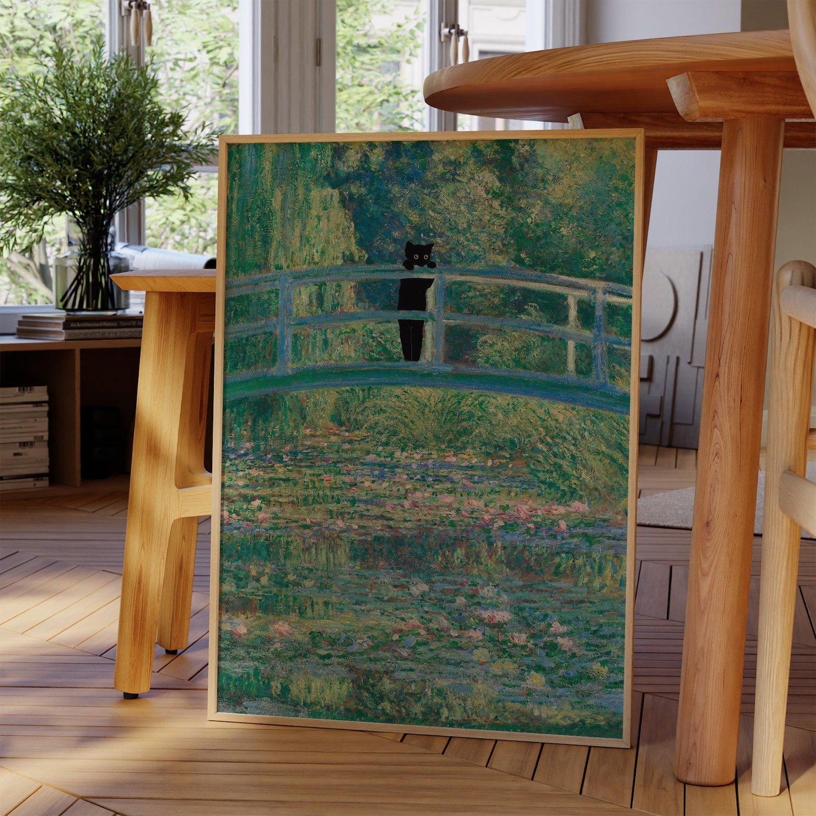 Cat Print Monet Water Lilies Bridge Funny Gift Poster Wall Art Home ...
