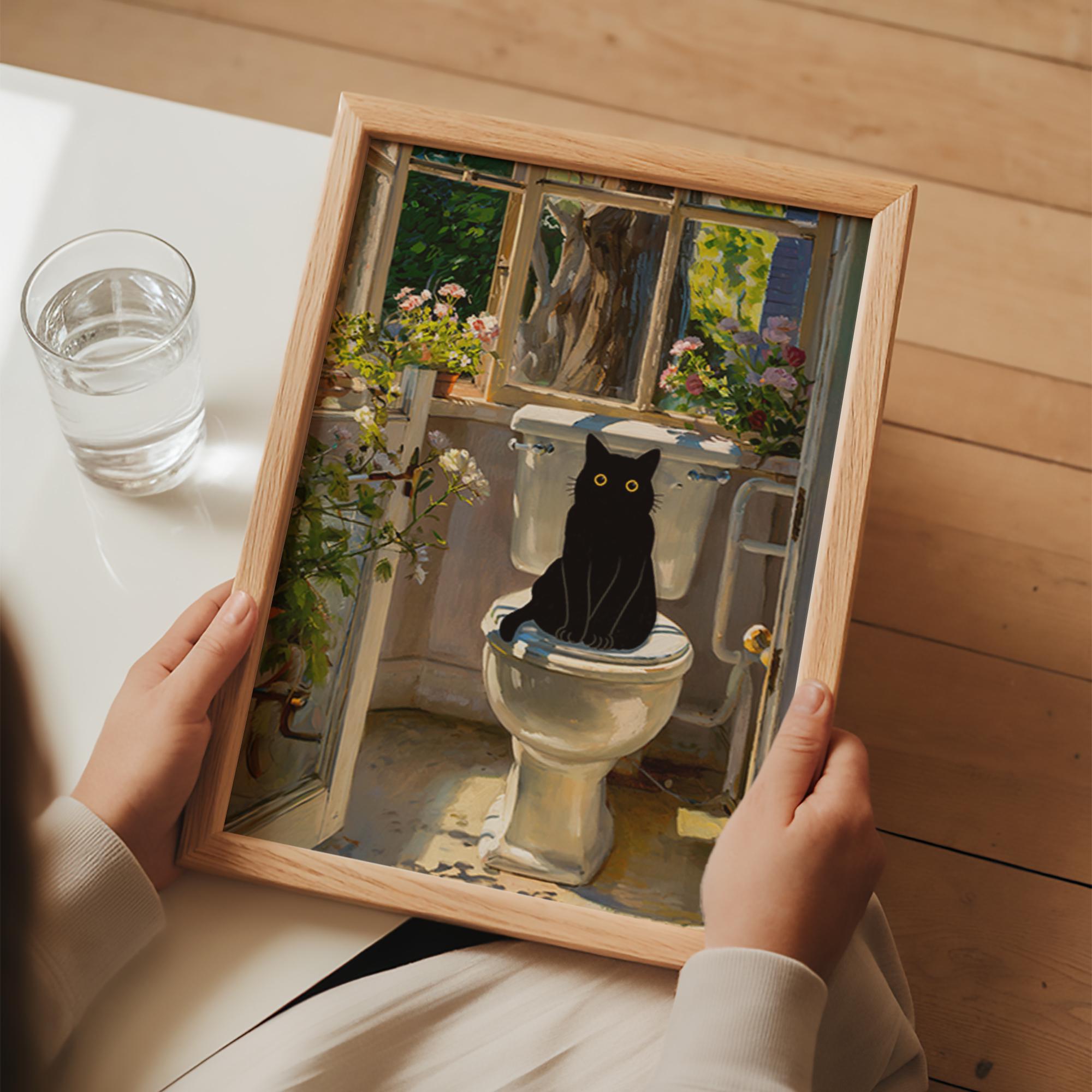 Funny Black Cat Toilet Wall Art Print Bath Monet Poster Bathroom Decor ...