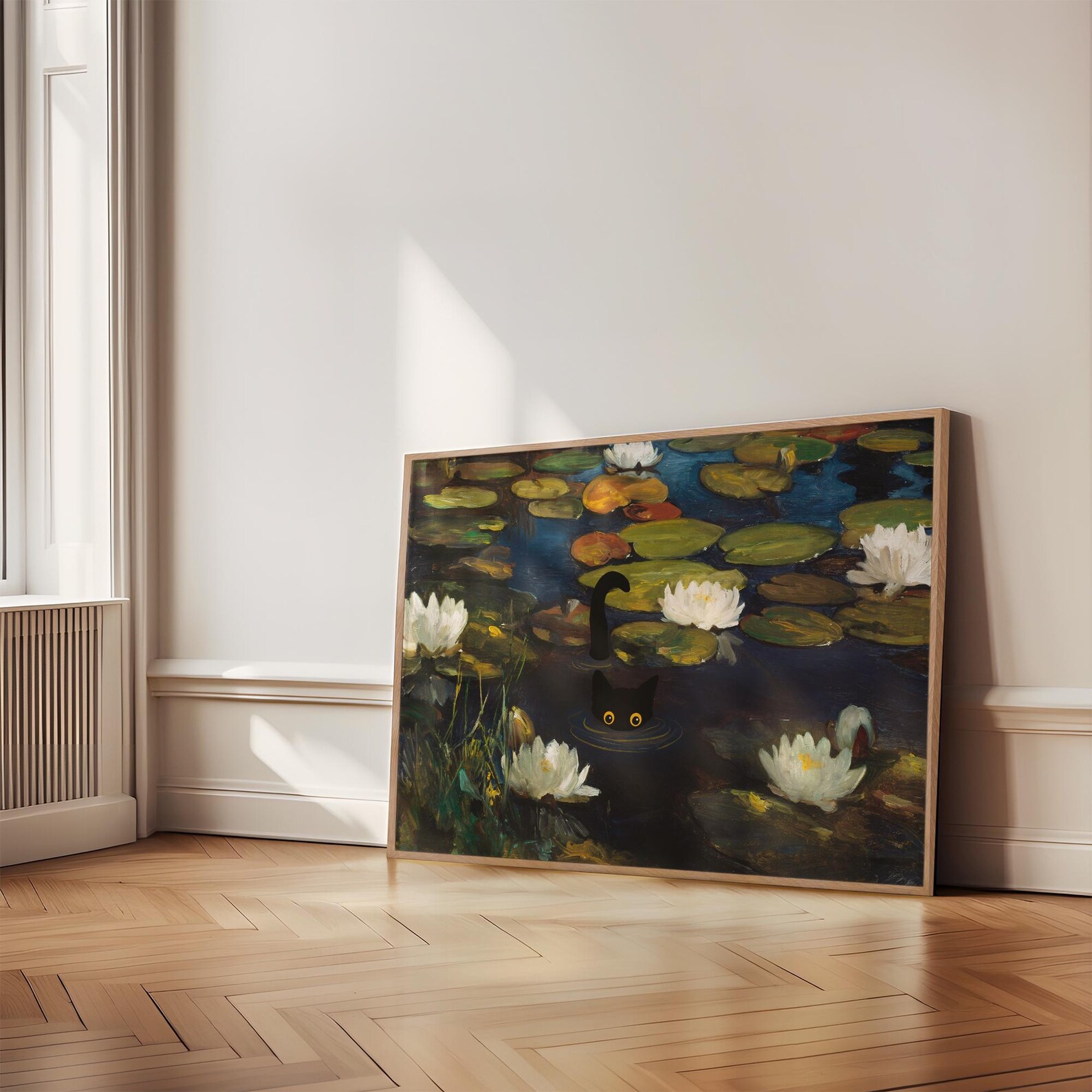 Cat Print Monet Water Lilies Funny Gift Poster Wall Art Home Decor ...