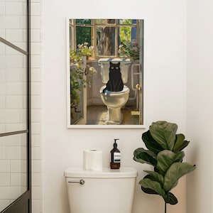 Funny Black Cat Toilet Wall Art Print Bath Monet Poster Bathroom Decor ...