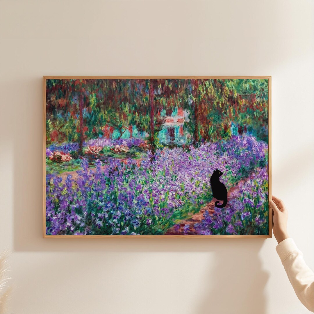 Cat Print Monet Wall Art Poster Black Cat Floral Art Print Funny Gift ...