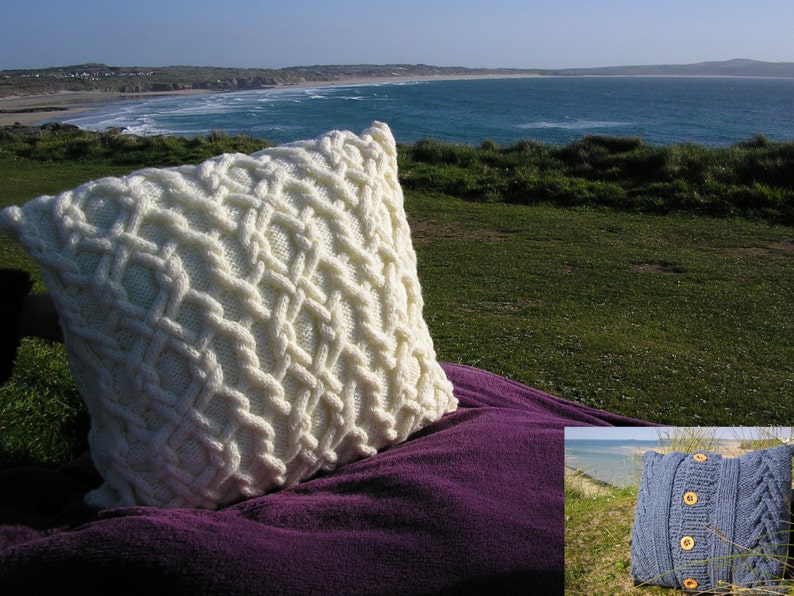 Knitting pattern for two cabled cushion covers in aran yarn Etsy