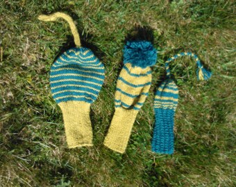 Knitting pattern for golf club covers, in three different sizes and styles