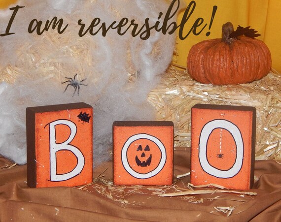 Halloween Decorations Rustic Blocks Halloween Decor Wood Etsy