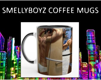HOT Beautiful MALE Coffee / TEA mugs Haute Couture Luxe Black handles black rims Hot young guy cup cups gay gift guys twink stud hunks dudes