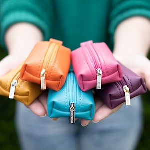 Piccola borsa a forma di scatola in pelle / Custodia per auricolari in pelle in 9 colori / Astuccio in pelle con cerniera / Portachiavi porta monete / Regali in pelle / Borsa portachiavi