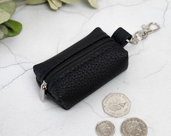 Genuine Leather Boxy Coin Purse / Leather Earphone Case / Small Zipper Keychain Pouch / Keyring Change Holder / Earbud Case Holder