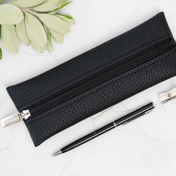 Genuine Leather Pencil Case / Make Up Brush Holder In 6 Colours / Slim Cosmetic Bag / Zipped Leather Pouch / Unisex Leather Gifts