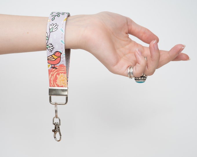 Printed Vegan Leather Wristlet Fob