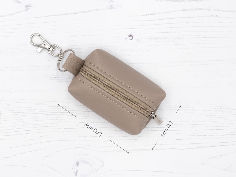 Vegan Leather Small Coin Purse / Leather Earphone Case / Small Zipper Keychain Pouch / Boxy Keyring Change Holder / Unisex Vegan Gifts image 2