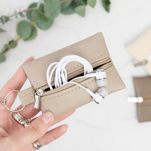 Custodia per auricolari in pelle vegana / Portamonete piccolo / Portachiavi piccolo con cerniera / Portamonete portachiavi / Regali vegani unisex / Pelle sintetica