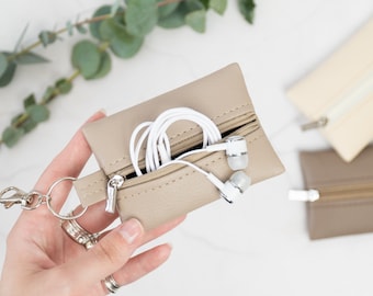 Vegan Leather Earphone Case / Small Change Purse / Small Zipper Keychain Pouch / Keyring Coin Purse / Unisex Vegan Gifts / Synthetic Leather