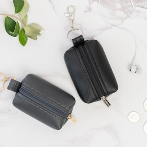 Vegan Leather Small Coin Purse / Leather Earphone Case / Small Zipper Keychain Pouch / Boxy Keyring Change Holder / Unisex Vegan Gifts image 4