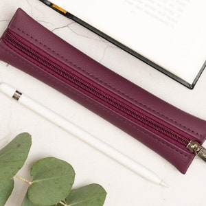 Leather Skinny Pencil Case / Graphics Pen Holder / Leather Stylus Case / Slim Cosmetic Bag / Make Up Brush Holder / Craft Tool Bag zdjęcie 8