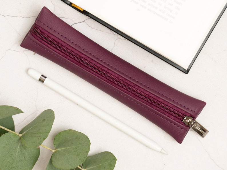 Leather Skinny Pencil Case / Graphics Pen Holder / Leather Stylus Case / Slim Cosmetic Bag / Make Up Brush Holder / Craft Tool Bag zdjęcie 8