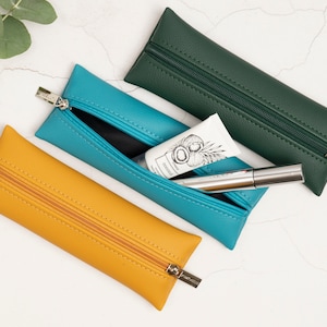 Estuche de cuero para lápices / Estuche de cuero con cremallera / Porta brochas de maquillaje / Neceser fino para cosméticos / Regalos de cuero unisex / Organizador de carteras / Bolso de viaje