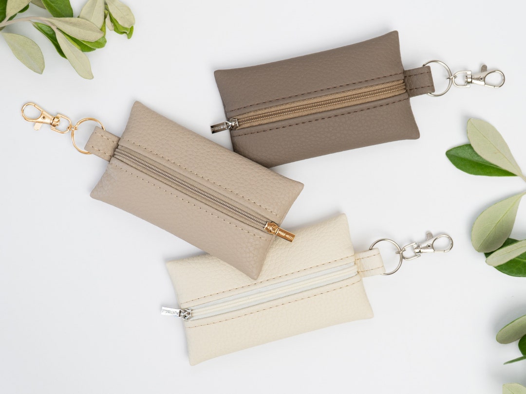 Genuine Leather Zippered Pouch / Pocket Tissue Case / Leather Coin