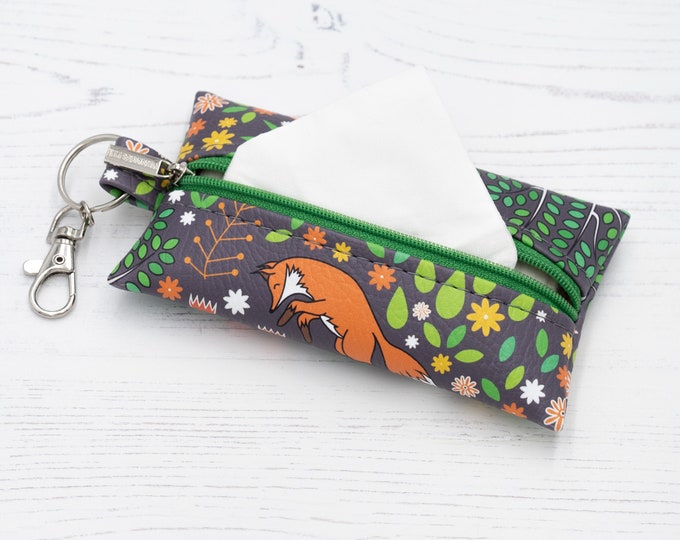 Vegan Leather Pocket Tissue Case In "Foxes"