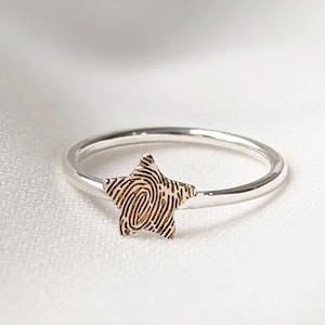 Silver and gold fingerprint star ring