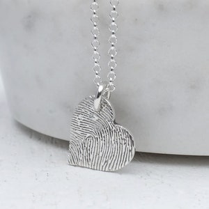Silver fingerprint love heart necklace