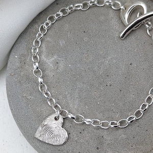 Silver Fingerprint Charm & Heart Toggle Bracelet