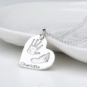 Silver Handprint & Footprint Heart Necklace