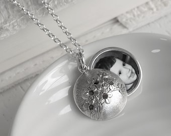 Personalised Silver Forget me Not Photo Locket Necklace