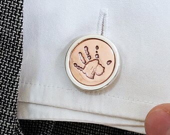 Personalised Silver and Copper Handprint and Footprint Cufflinks