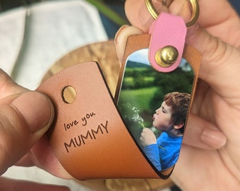 Personalised Photo Leather Keyring for Mum